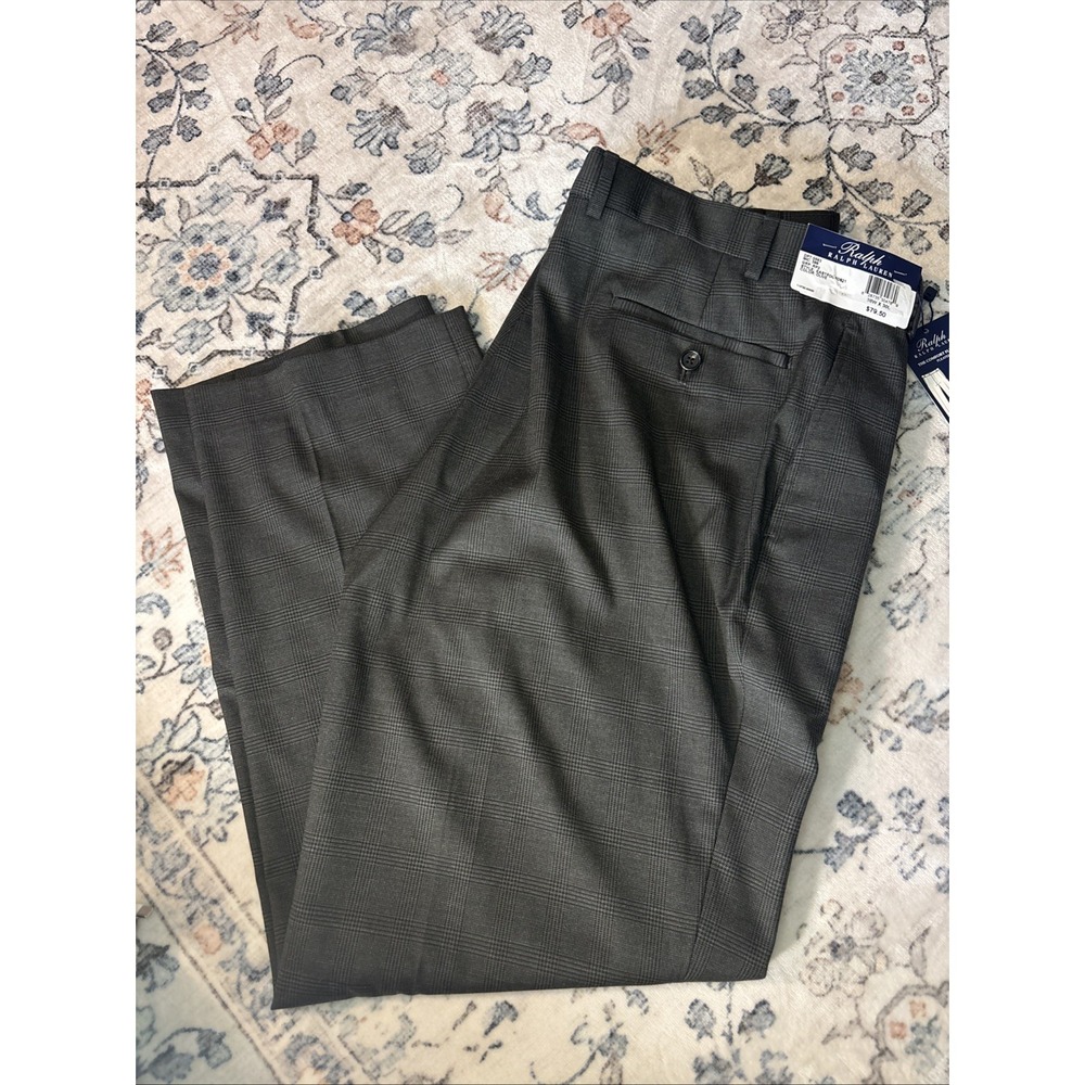 Polo Ralph Lauren Dress Pants 38x30 Olive Check Comfort Flex Stretch Pleated NWT